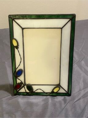 Green Stained Glass Photo Frame with Multicolor Bulb Accents Christmas Decor